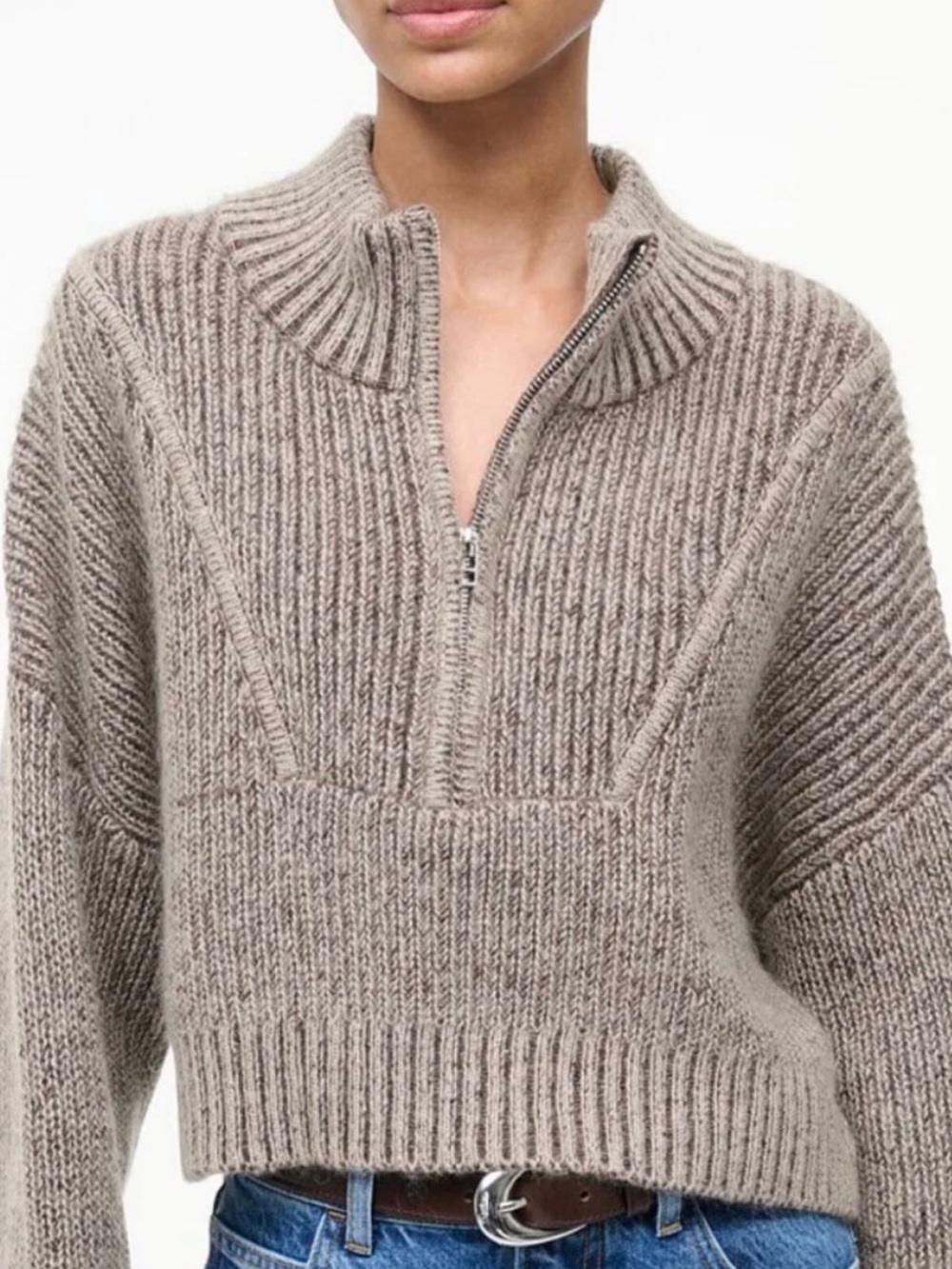 Pinque Olive Ribbed Half-Zip Turtleneck Sweater